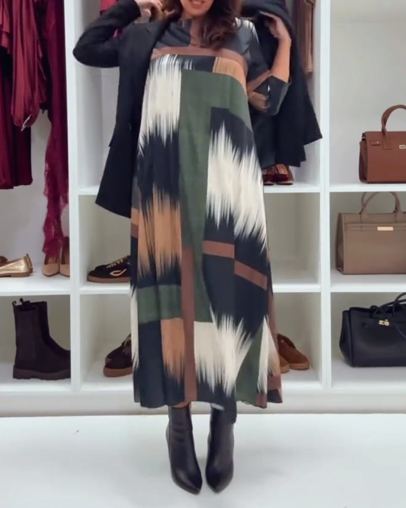 Alessia™ | Printed Long-Sleeve Midi Dress