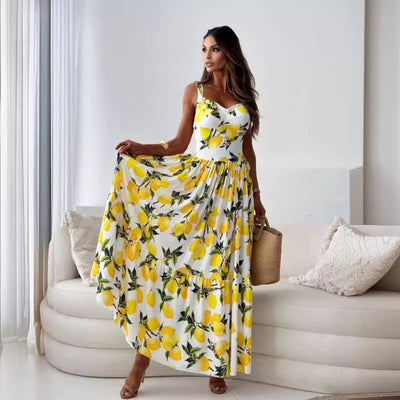 Lunavéra™ | Lemon Print Flowy Maxi Dress