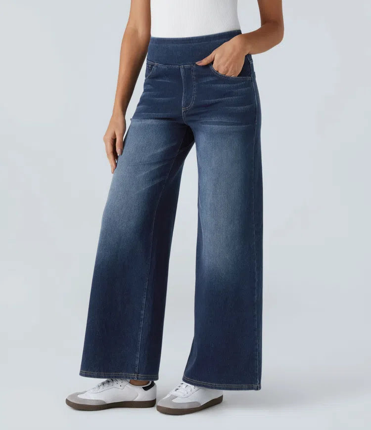 Halara Flex™ | High-Waisted Wide-Leg Washed Jeans with Pockets