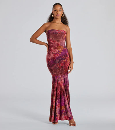 AuraMist™ Strapless Floral Maxi Dress