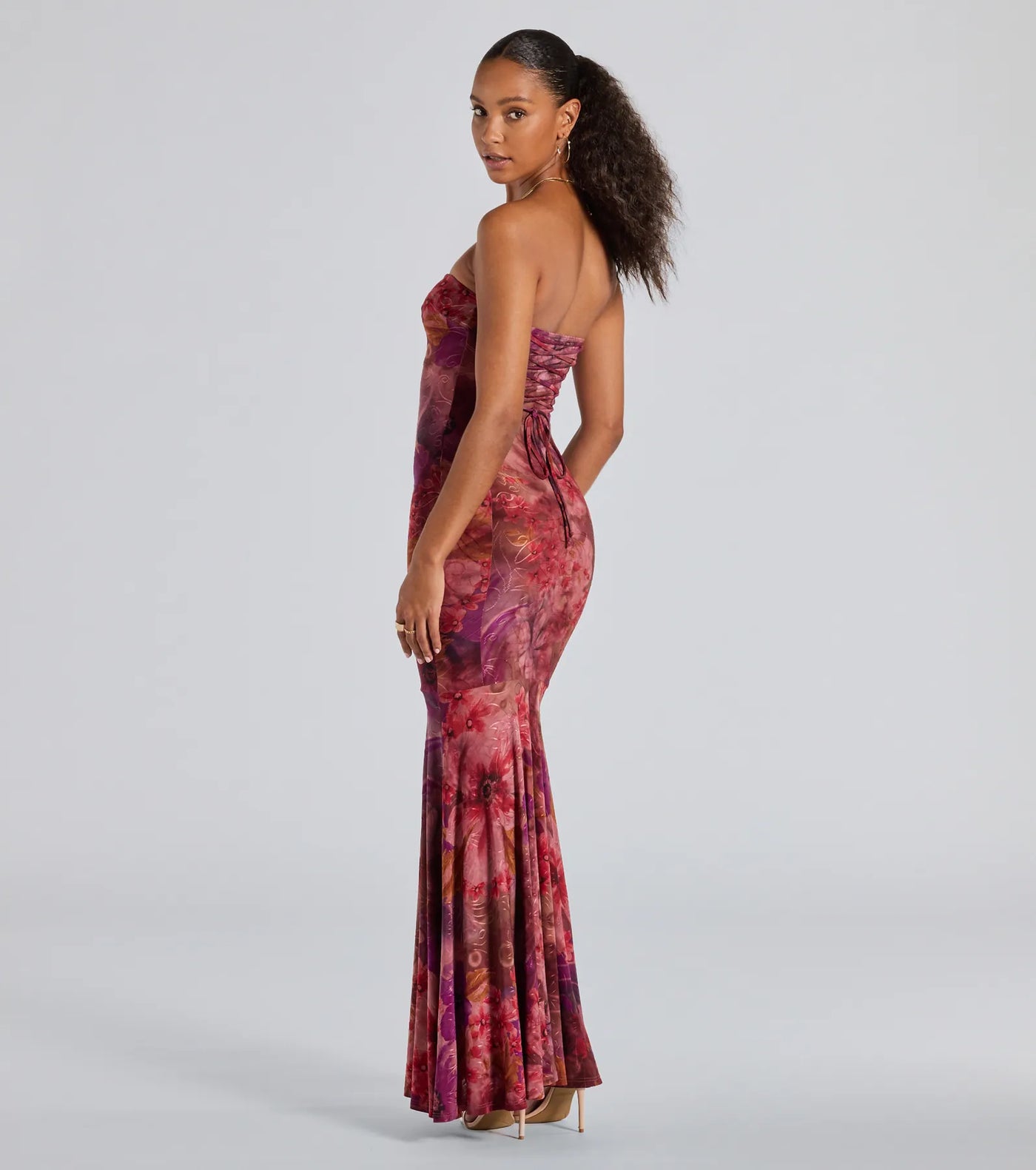 AuraMist™ Strapless Floral Maxi Dress