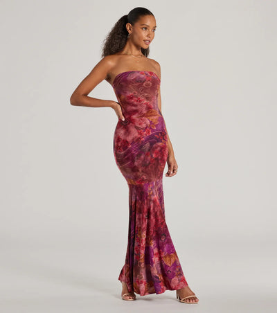 AuraMist™ Strapless Floral Maxi Dress