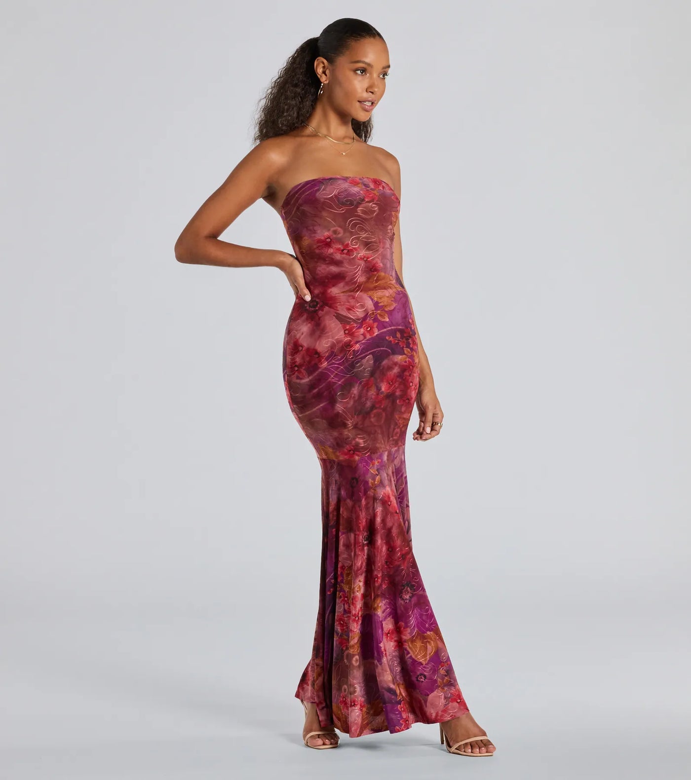 AuraMist™ Strapless Floral Maxi Dress