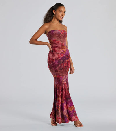 AuraMist™ Strapless Floral Maxi Dress