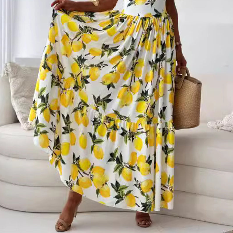 Lunavéra™ | Lemon Print Flowy Maxi Dress
