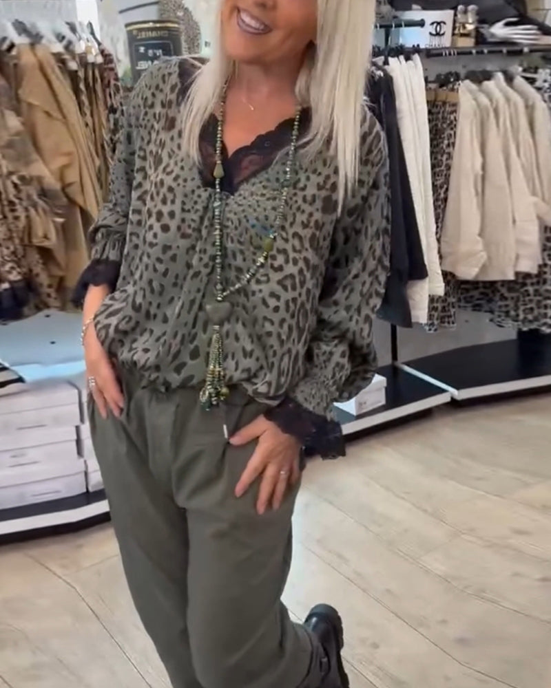 Amaris™ | V-Neck Leopard Lace Blouse