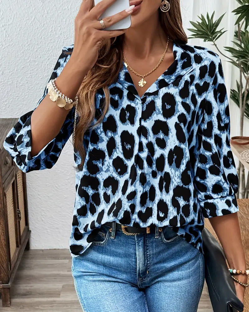 Savelle™ | Wide Fit Half-Sleeve Leopard Blouse