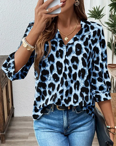 Savelle™ | Wide Fit Half-Sleeve Leopard Blouse