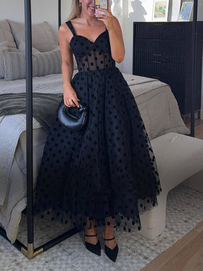 Heidi | Black Polka Dot Evening Dress