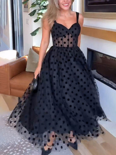 Heidi | Black Polka Dot Evening Dress