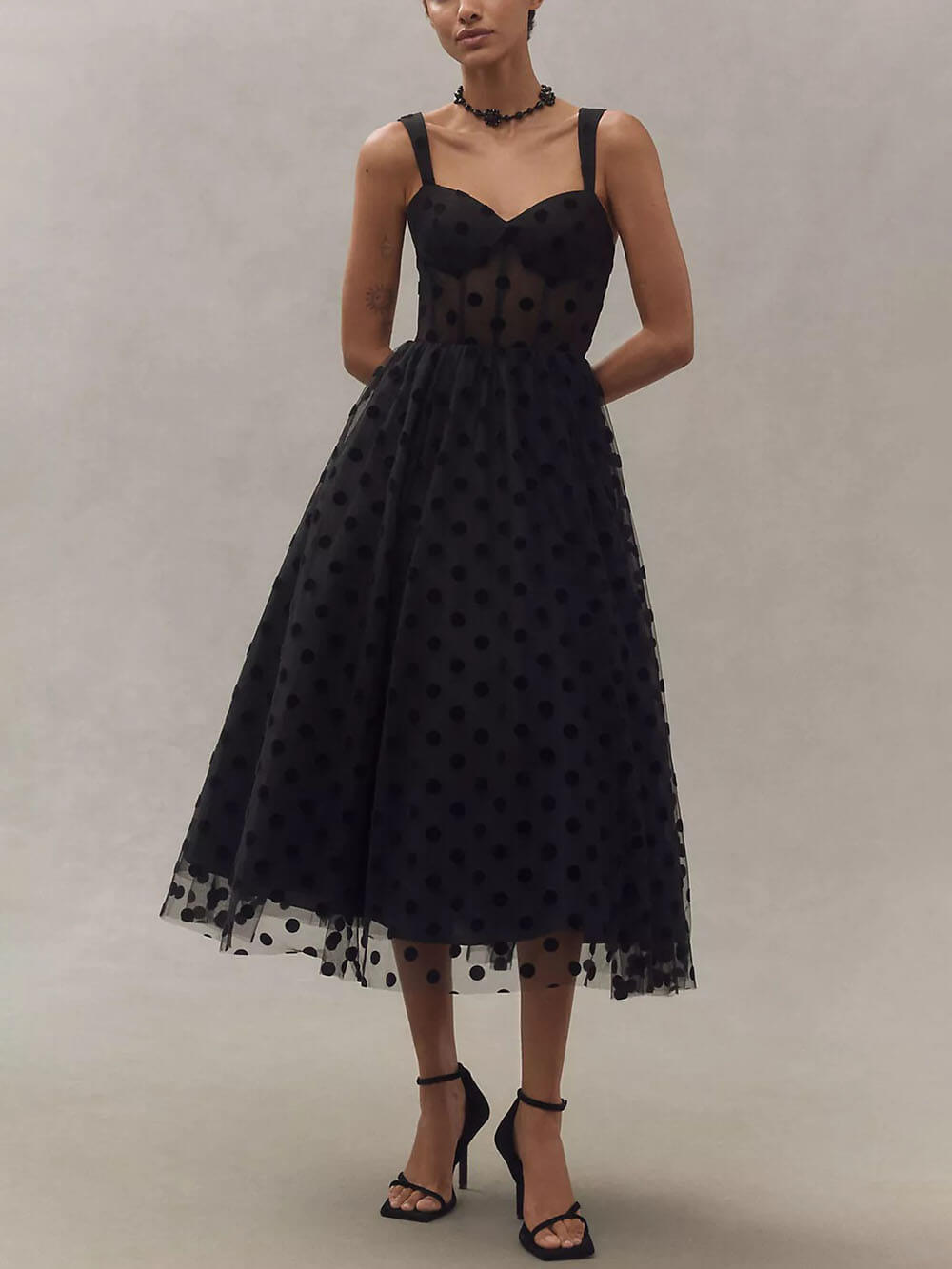 Heidi | Black Polka Dot Evening Dress