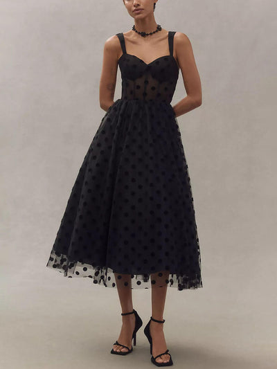Heidi | Black Polka Dot Evening Dress