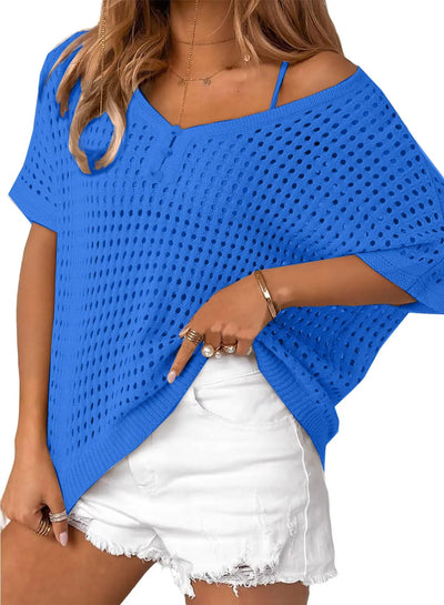 Soléa™ | Hollow-Out Crochet Knit Beach Cover-Up Top
