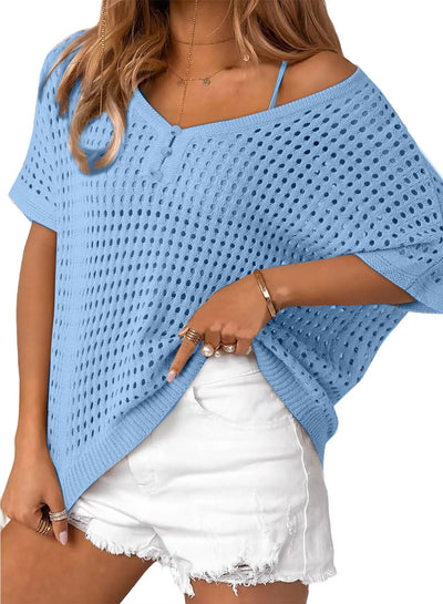 Soléa™ | Hollow-Out Crochet Knit Beach Cover-Up Top