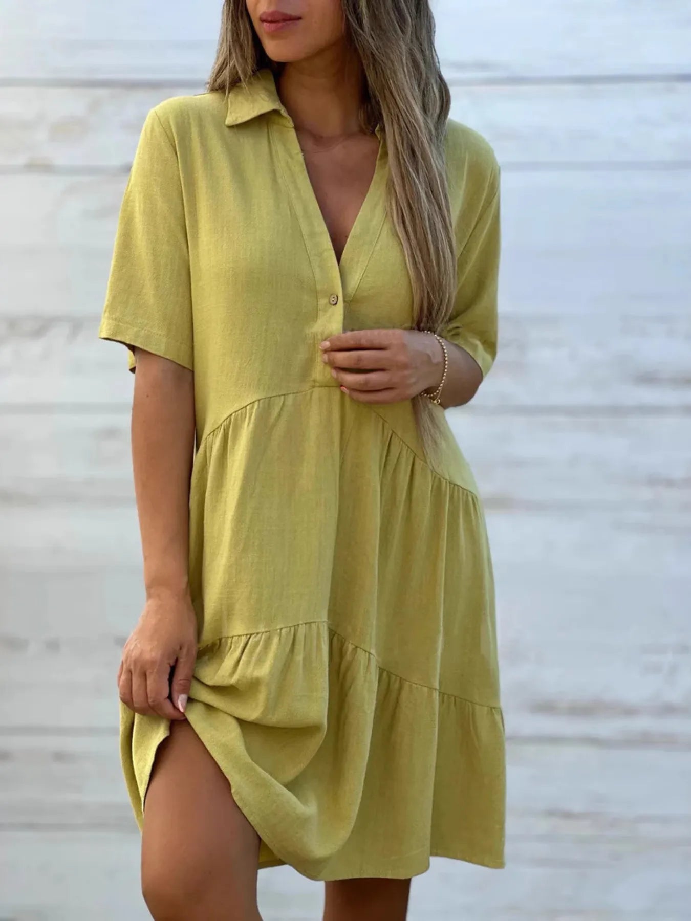 TierEase™ Button-Front Tiered Midi Dress