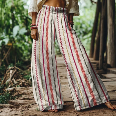 Vintage Bohemian Striped Art Women's Linen Blend Pants