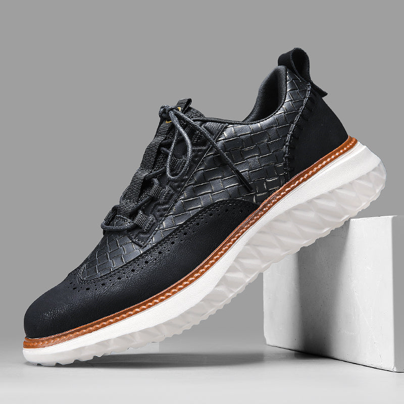 ⏰LAST DAY - 60% OFF🛒 Men's Comfortable Lace-Up Brogue Sneakers – Ultra-Lightweight & Breathable Woven Upper, Arch Support, Wide-Toe Fit, Shock-Absorbing Sole for All-Day Comfort
