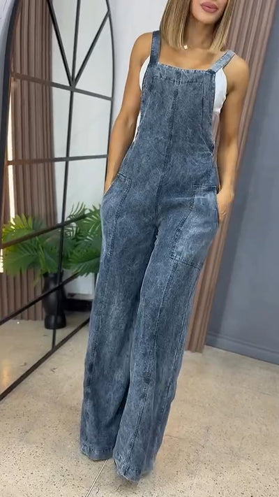 Double Pocket Wide Leg Casual Overalls