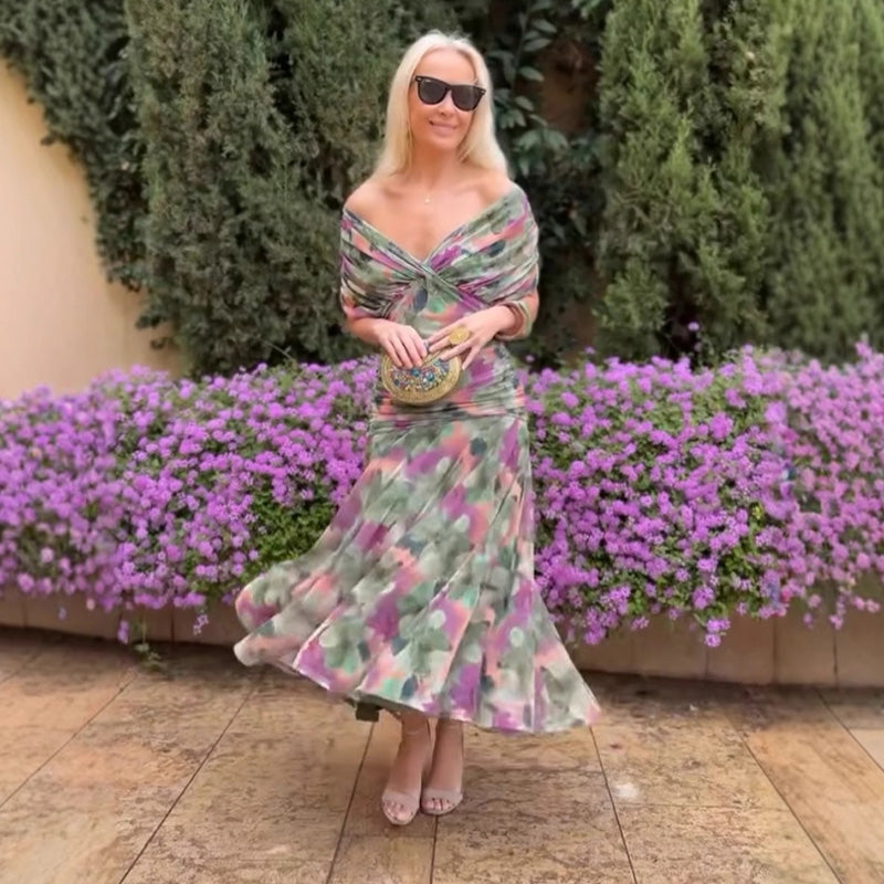 Solenne – Off-Shoulder Print Dress