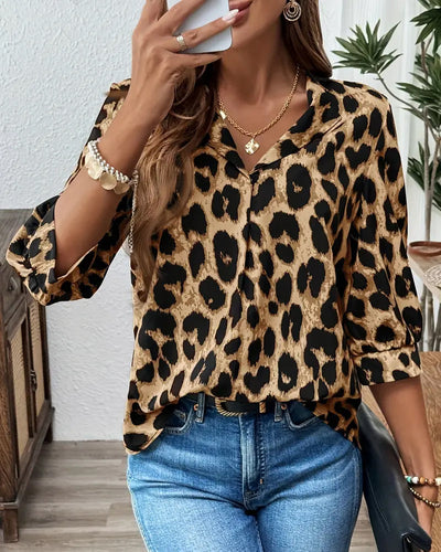 Savelle™ | Wide Fit Half-Sleeve Leopard Blouse
