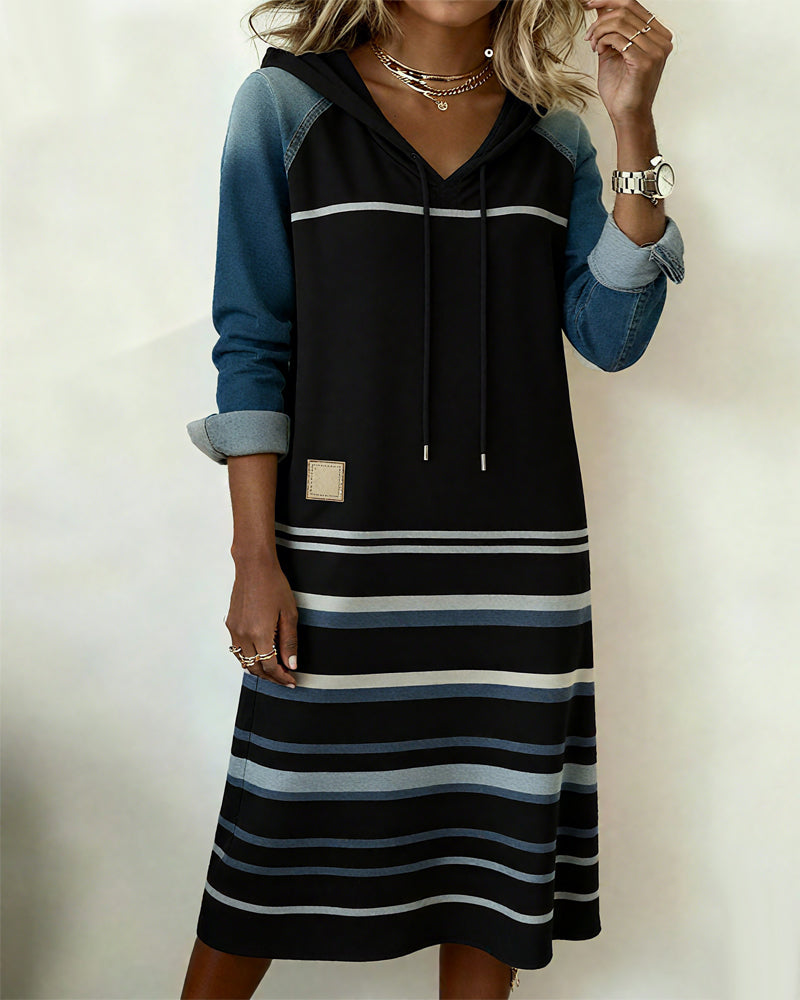 Rivana™ | Striped Hooded Dress with Color Mixing