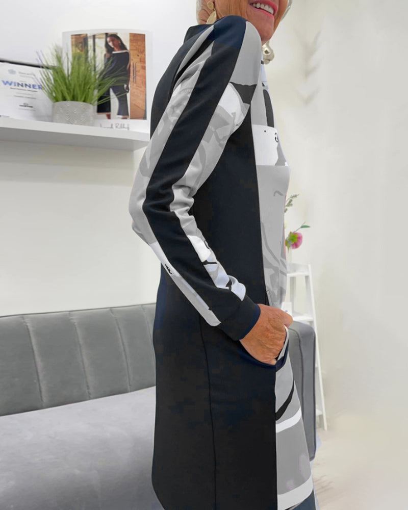 Calivra™ | Colorblock Zip Long Sleeve Dress