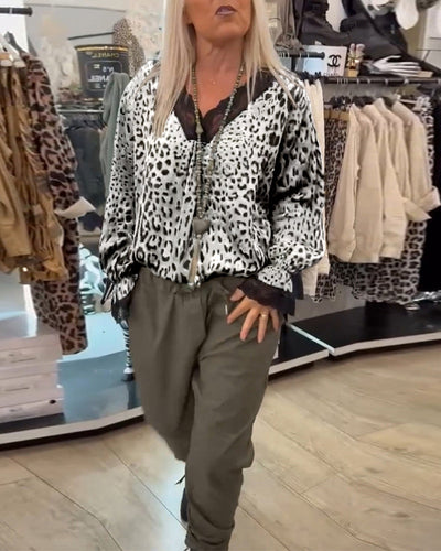 Amaris™ | V-Neck Leopard Lace Blouse