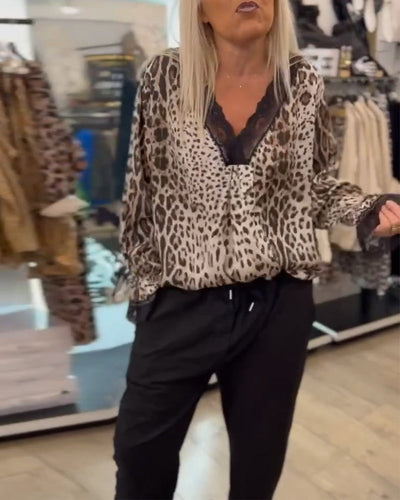 Amaris™ | V-Neck Leopard Lace Blouse