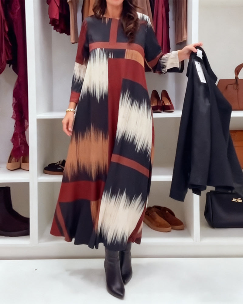 Alessia™ | Printed Long-Sleeve Midi Dress