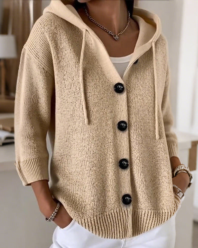 Lunivra™ | Solid Hooded Button Cardigan