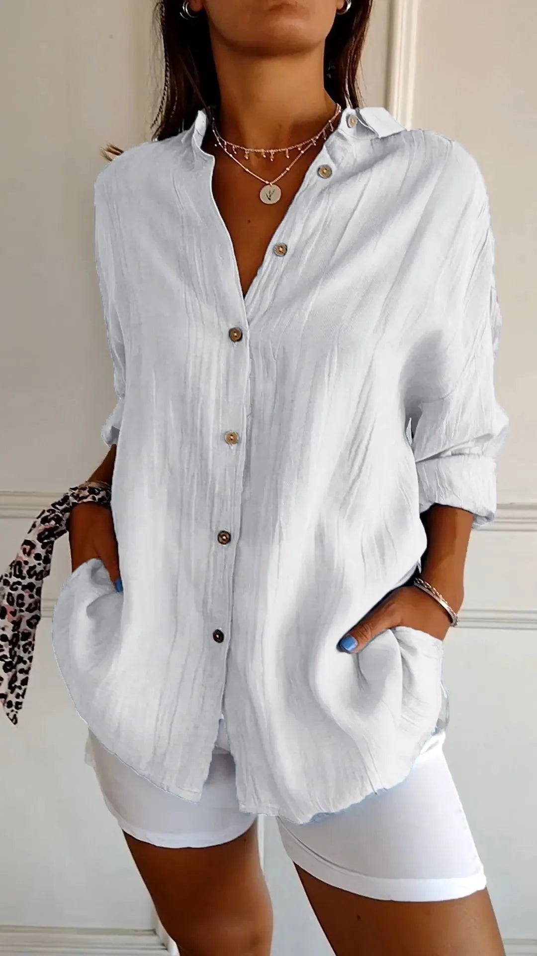 Classic Pleated Textured  Lapel Shirt