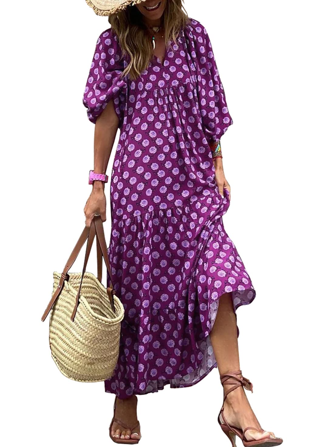 Averina™ | Puff Sleeve Floral Boho Maxi Dress