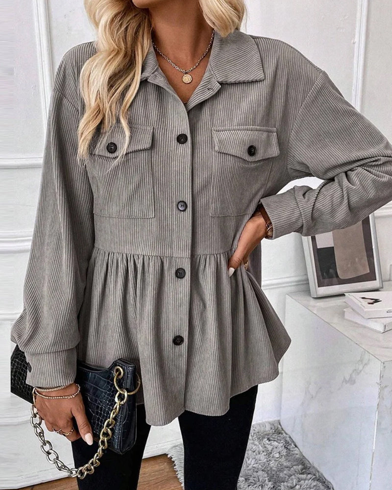 Cordelle™ | Corduroy Button Top with Pocket Detail