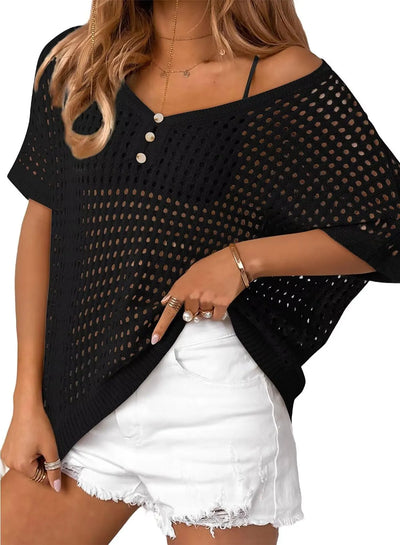 Soléa™ | Hollow-Out Crochet Knit Beach Cover-Up Top