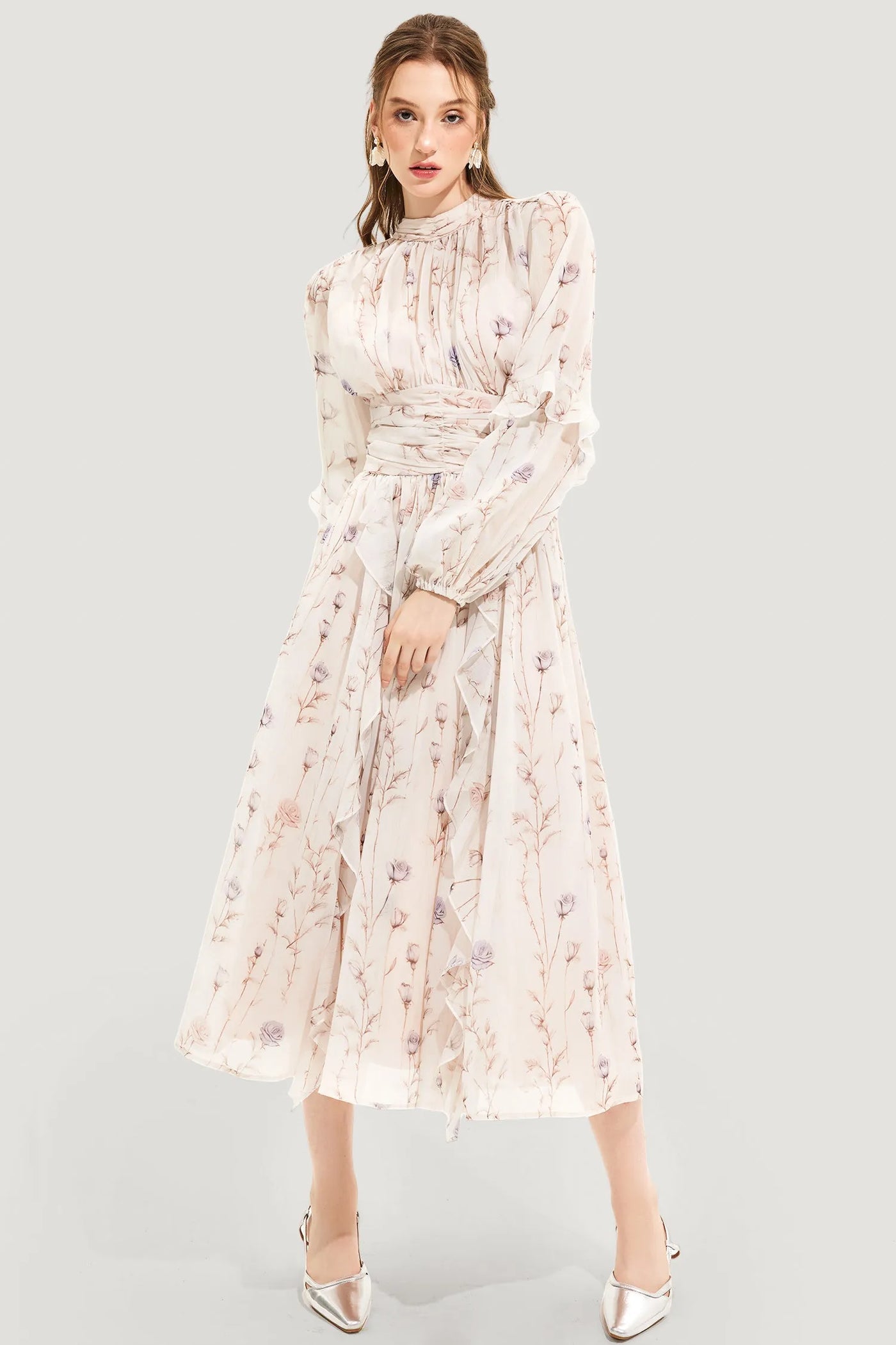 OCEANE - HAUTE COUTURE SUMMER DRESS WITH FLORAL PRINT - SUMMER 2024