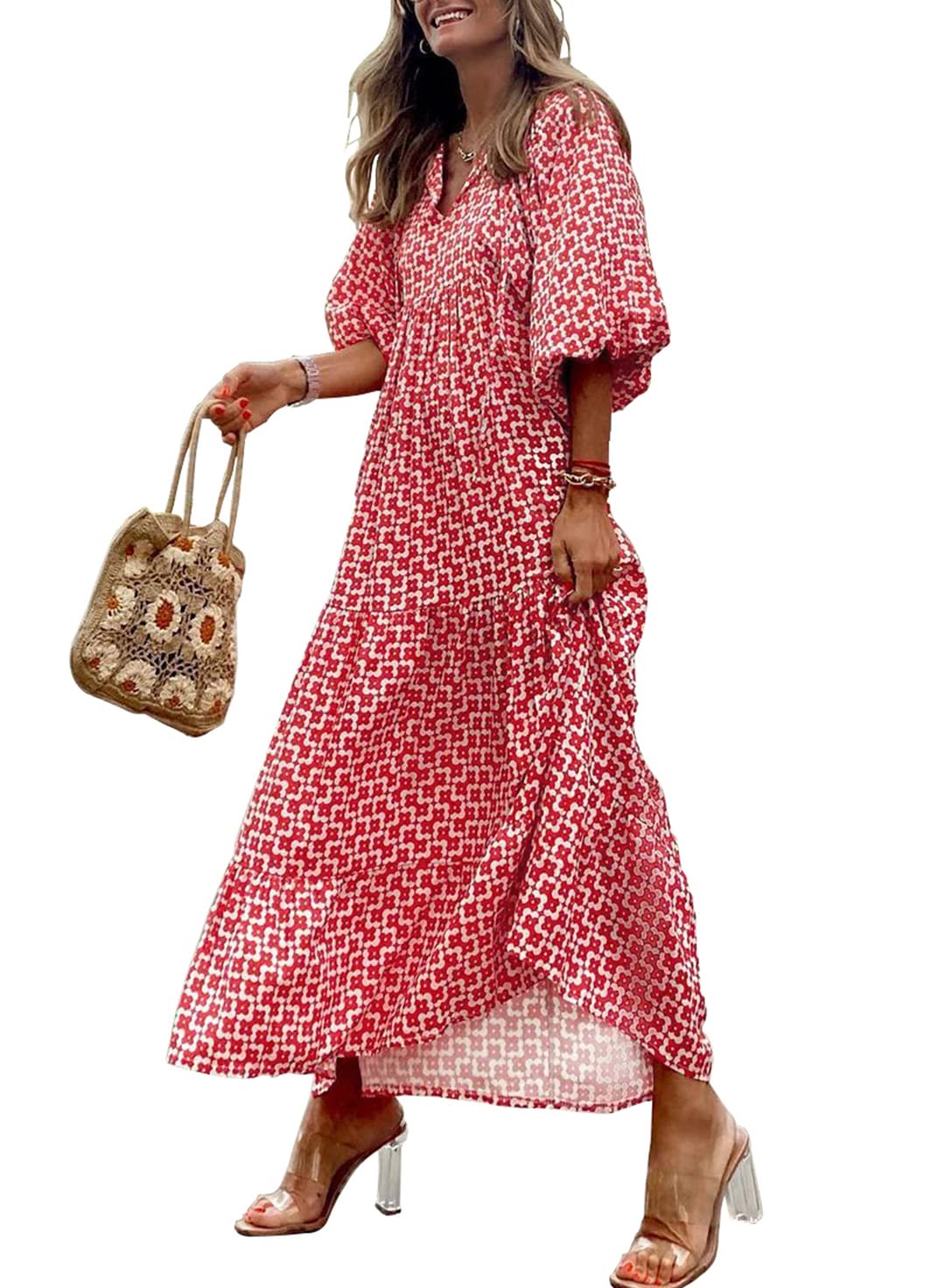 Averina™ | Puff Sleeve Floral Boho Maxi Dress