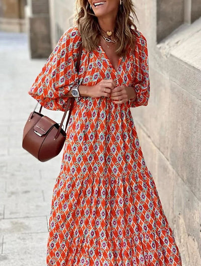 Averina™ | Puff Sleeve Floral Boho Maxi Dress