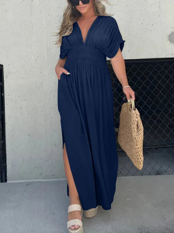 Auraline™ | Slit V-Neck Effortless Maxi Dress