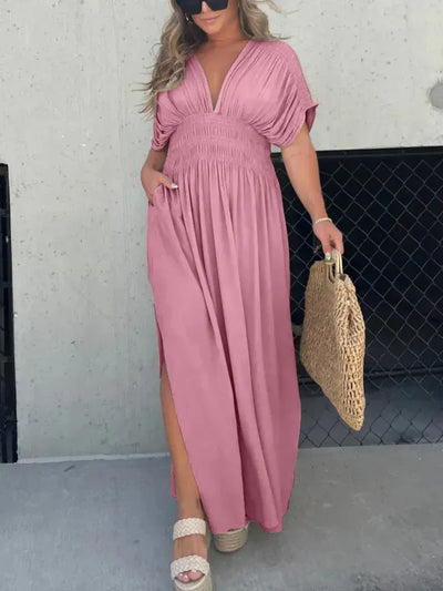 Auraline™ | Slit V-Neck Effortless Maxi Dress