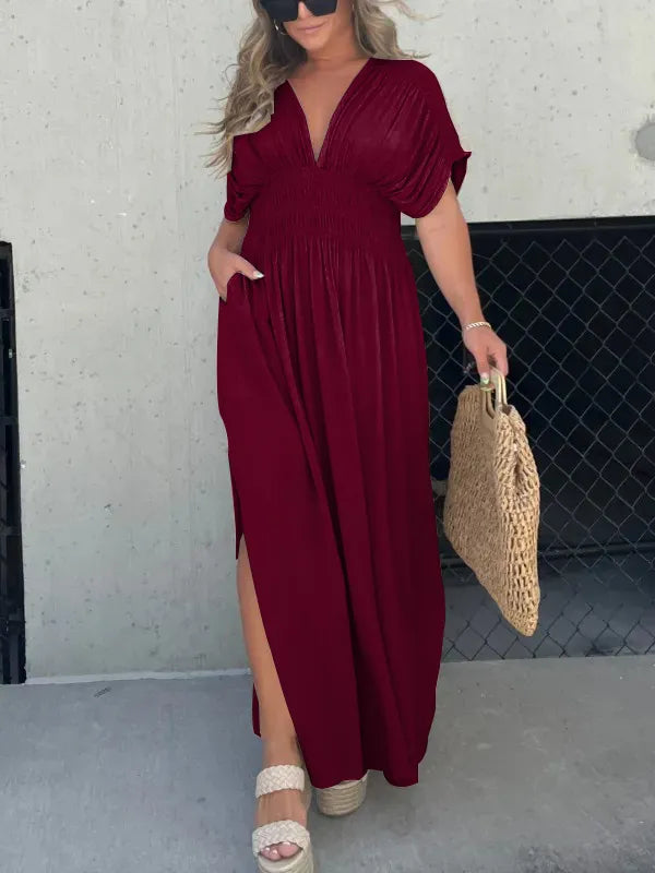 Auraline™ | Slit V-Neck Effortless Maxi Dress