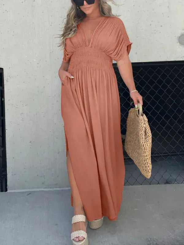 Auraline™ | Slit V-Neck Effortless Maxi Dress