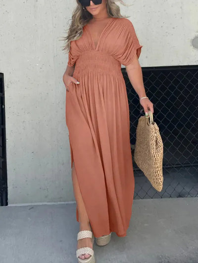 Auraline™ | Slit V-Neck Effortless Maxi Dress
