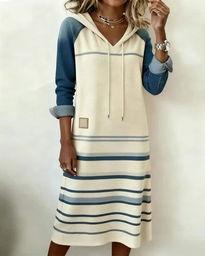 Rivana™ | Striped Hooded Dress with Color Mixing