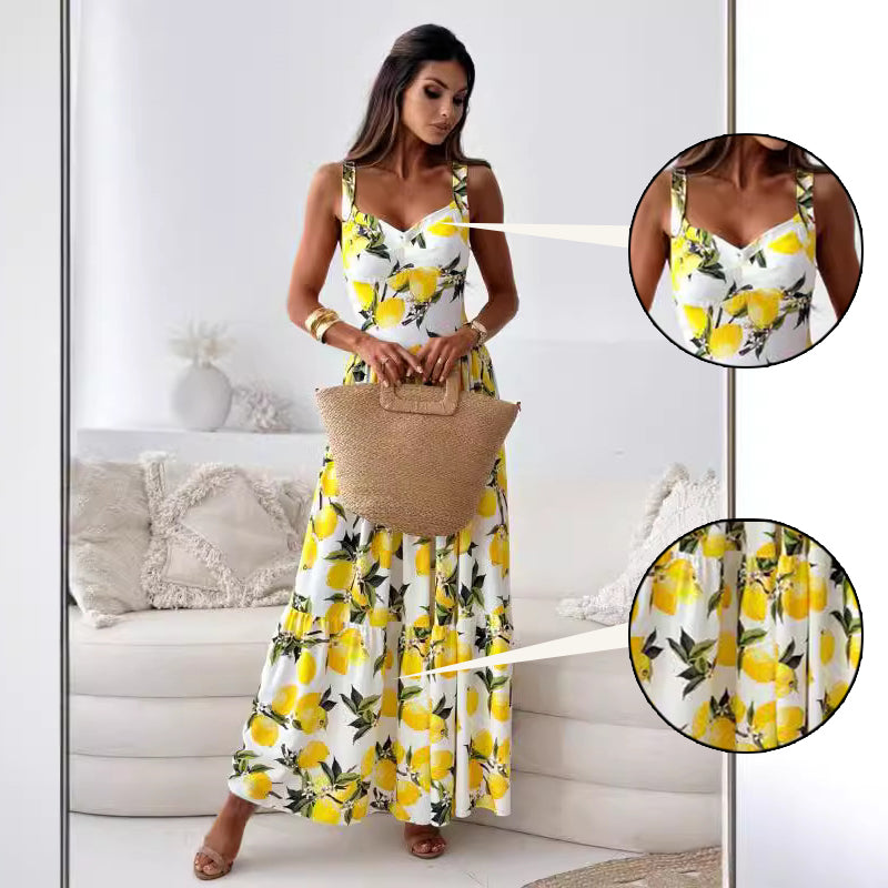 Lunavéra™ | Lemon Print Flowy Maxi Dress