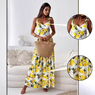 Lunavéra™ | Lemon Print Flowy Maxi Dress