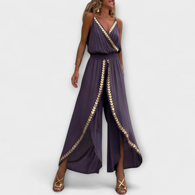 Mediterranean-Chic V‑Neck Jumpsuit