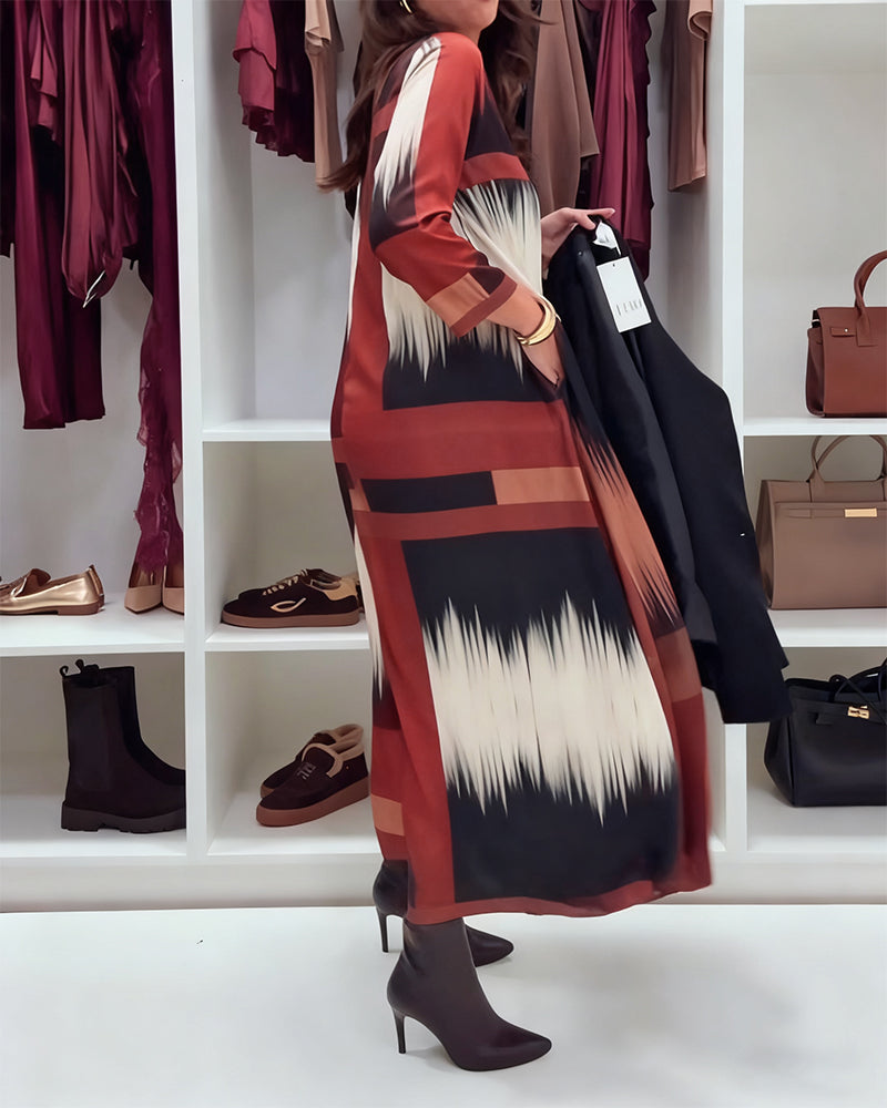 Alessia™ | Printed Long-Sleeve Midi Dress