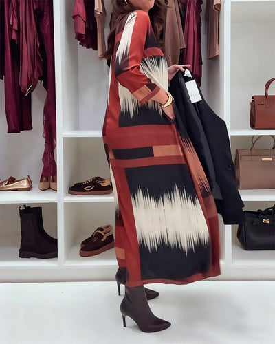 Alessia™ | Printed Long-Sleeve Midi Dress