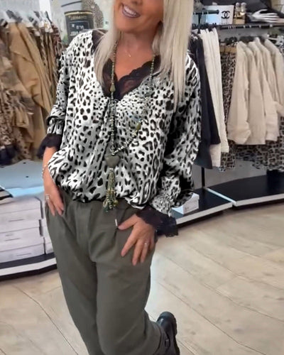 Amaris™ | V-Neck Leopard Lace Blouse