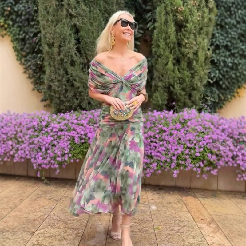 Solenne – Off-Shoulder Print Dress